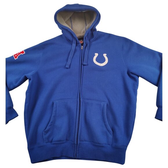 NFL Indianapolis Colts Embroidered Full Zip Up Sherpa Lined Hoodie Size XL - Picture 2 of 9